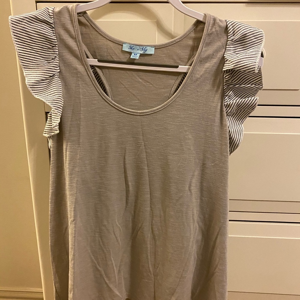 She + Sky Gray Flutter Sleeve Tank Top